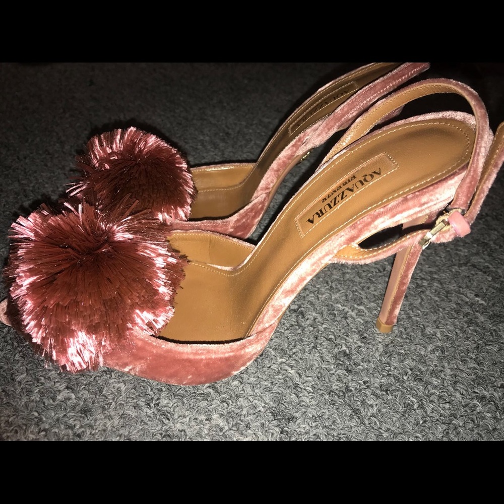 Authentic Aquazzura pompon heels.
